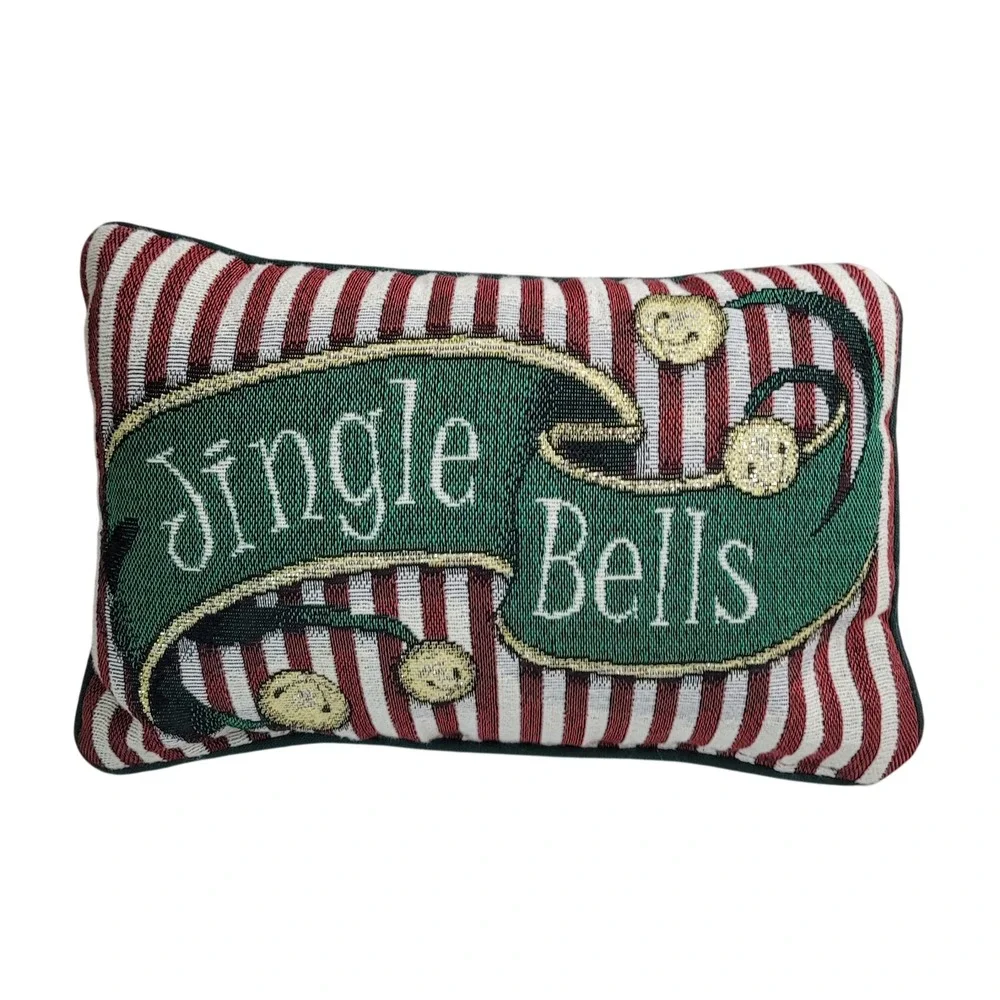 Unbranded Jingle Bells Christmas Tapestry Pillow Small Red Green Gold